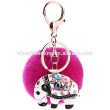 Wholesale rabbit fur ball keychain 8mm rabbit fur pompom key chains